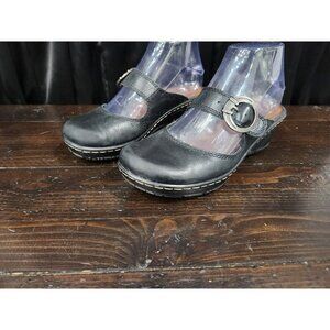 Baretraps Quizzical Black Leather Dress Wedge Clog Sandal/Sz. 7M, EUC